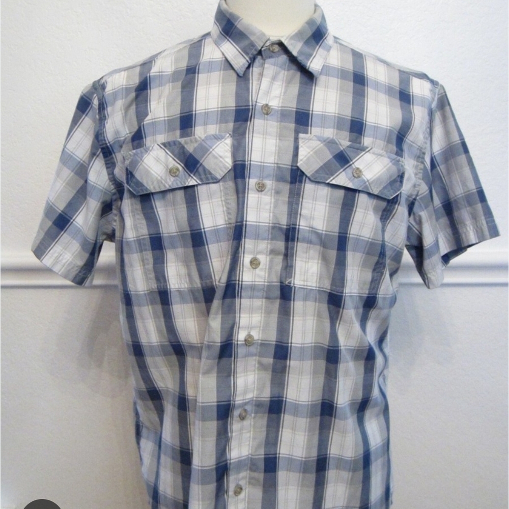 Eddie Bauer Men's Navy and White Plaid Shirt